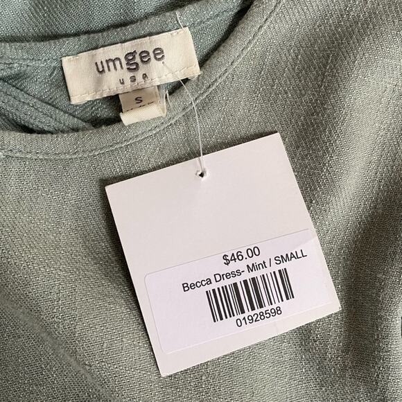 NEW Umgee Linen Becca Green Fringed Swing Mini Dress Babydoll Cut Out Summer - Picture 7 of 8